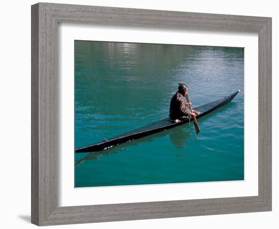 Inuit in Traditional Kayak, Greenland, Polar Regions-David Lomax-Framed Photographic Print