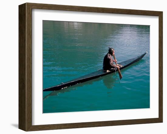 Inuit in Traditional Kayak, Greenland, Polar Regions-David Lomax-Framed Photographic Print