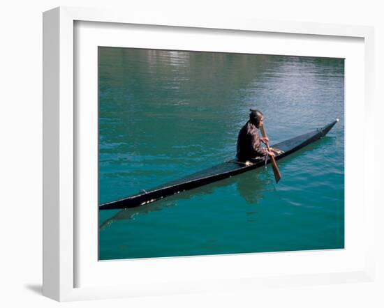 Inuit in Traditional Kayak, Greenland, Polar Regions-David Lomax-Framed Photographic Print