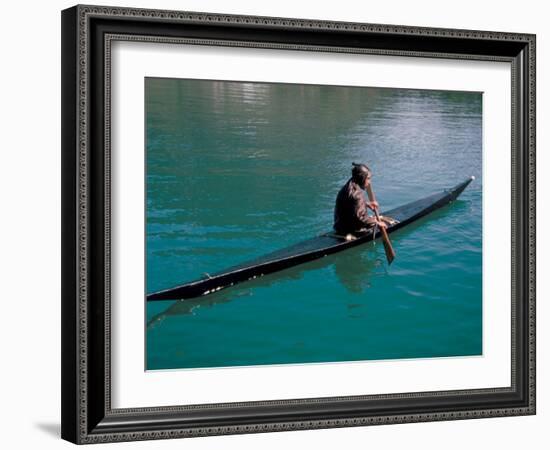 Inuit in Traditional Kayak, Greenland, Polar Regions-David Lomax-Framed Photographic Print