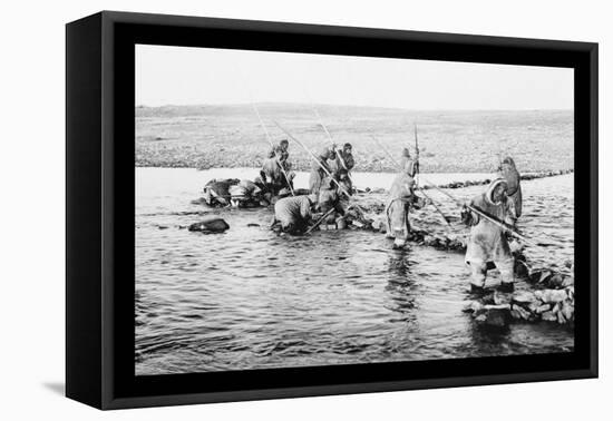 Inuit Killing Salmon with Spears-null-Framed Stretched Canvas