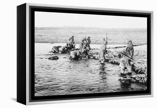 Inuit Killing Salmon with Spears-null-Framed Stretched Canvas