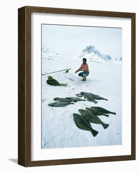 Inuit Man Fishing for Halibut, Greenland, Polar Regions-Jack Jackson-Framed Photographic Print