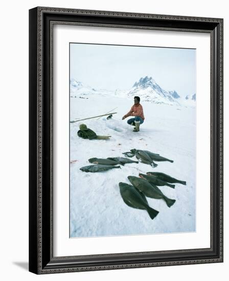 Inuit Man Fishing for Halibut, Greenland, Polar Regions-Jack Jackson-Framed Photographic Print