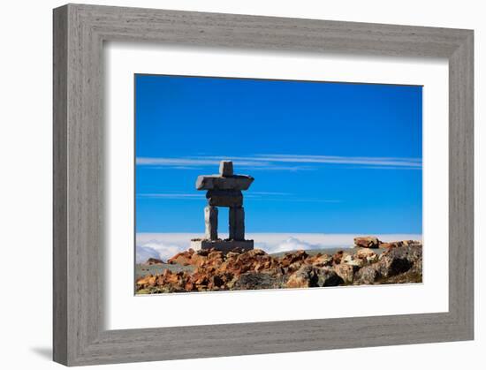 Inukshuk atop Mount Whistler-null-Framed Art Print