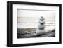 Inukshuk Cairn on Driftwood on Beach-bydesignvisuals-Framed Photographic Print