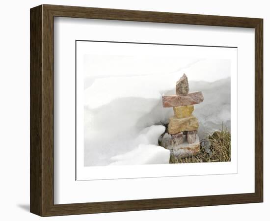 Inukshuk in Cold Winter Scene-null-Framed Premium Giclee Print