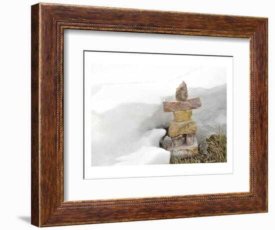 Inukshuk in Cold Winter Scene-null-Framed Premium Giclee Print