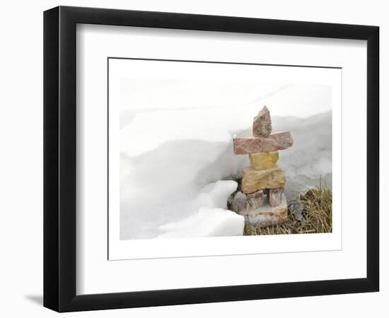 Inukshuk in Cold Winter Scene-null-Framed Premium Giclee Print