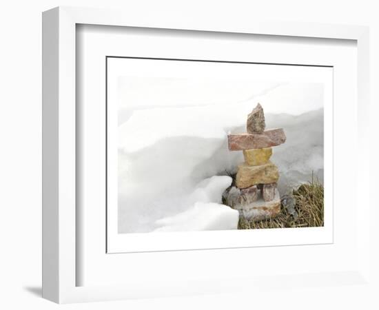 Inukshuk in Cold Winter Scene-null-Framed Premium Giclee Print