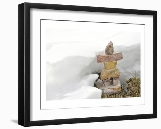 Inukshuk in Cold Winter Scene-null-Framed Art Print