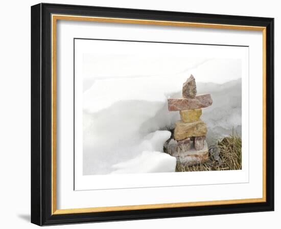 Inukshuk in Cold Winter Scene-null-Framed Art Print