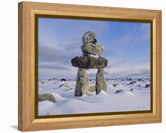 Inukshuk Marker at Aupalaqtuq Point, Cape Dorset, Baffin Island, Canadian Arctic, Canada-Alison Wright-Framed Premier Image Canvas