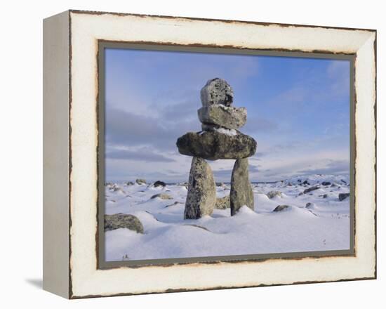 Inukshuk Marker at Aupalaqtuq Point, Cape Dorset, Baffin Island, Canadian Arctic, Canada-Alison Wright-Framed Premier Image Canvas