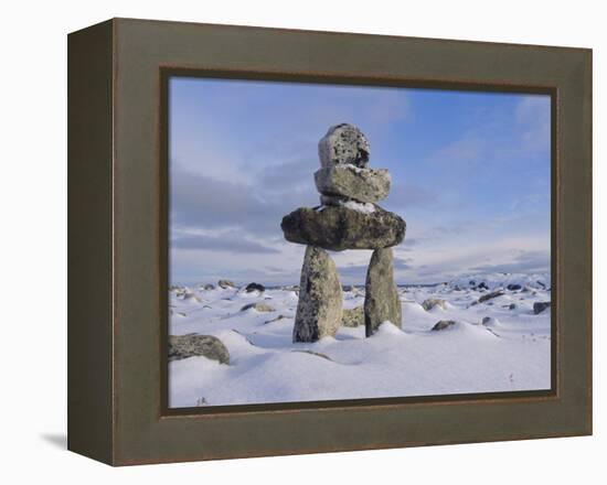 Inukshuk Marker at Aupalaqtuq Point, Cape Dorset, Baffin Island, Canadian Arctic, Canada-Alison Wright-Framed Premier Image Canvas