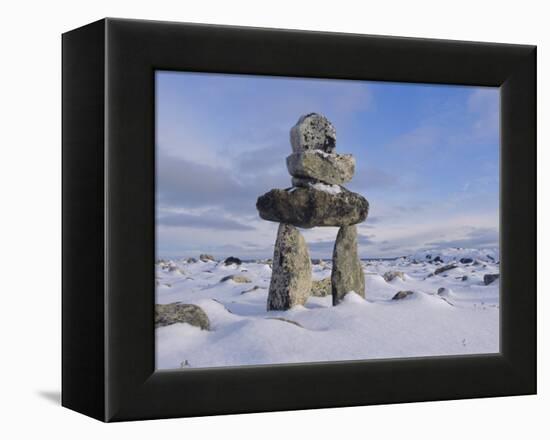 Inukshuk Marker at Aupalaqtuq Point, Cape Dorset, Baffin Island, Canadian Arctic, Canada-Alison Wright-Framed Premier Image Canvas