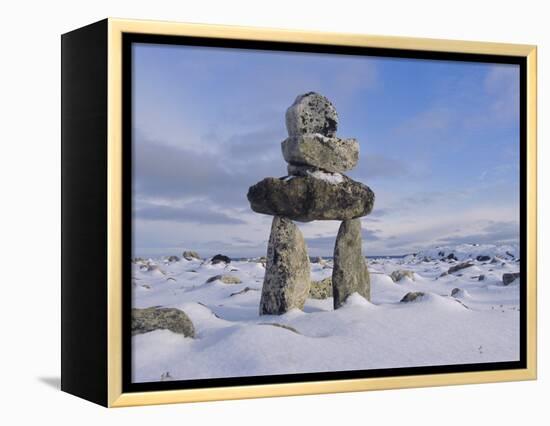 Inukshuk Marker at Aupalaqtuq Point, Cape Dorset, Baffin Island, Canadian Arctic, Canada-Alison Wright-Framed Premier Image Canvas