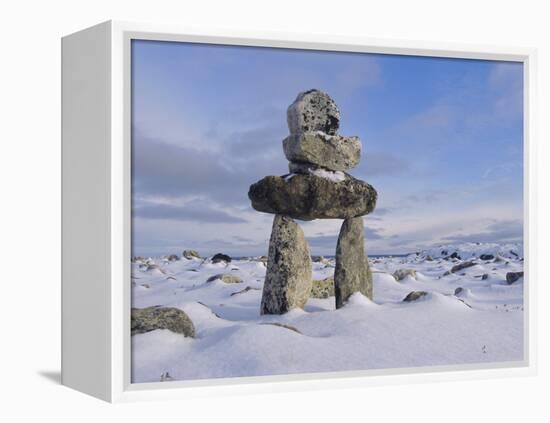 Inukshuk Marker at Aupalaqtuq Point, Cape Dorset, Baffin Island, Canadian Arctic, Canada-Alison Wright-Framed Premier Image Canvas