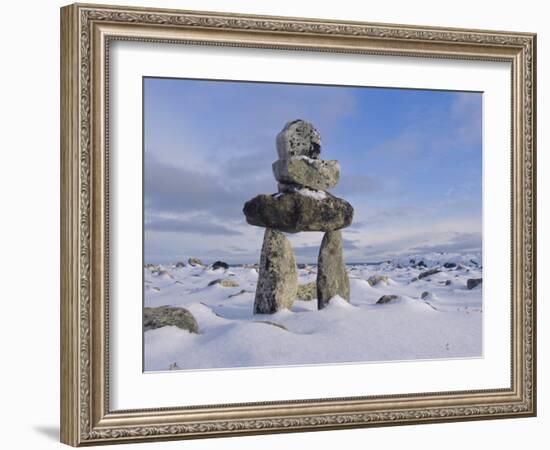 Inukshuk Marker at Aupalaqtuq Point, Cape Dorset, Baffin Island, Canadian Arctic, Canada-Alison Wright-Framed Photographic Print