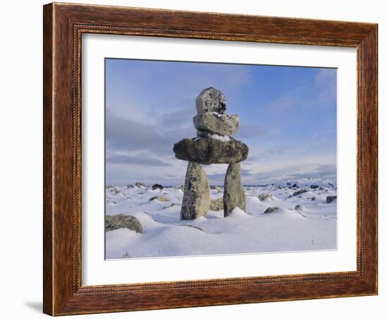 Inukshuk Marker at Aupalaqtuq Point, Cape Dorset, Baffin Island, Canadian Arctic, Canada-Alison Wright-Framed Photographic Print