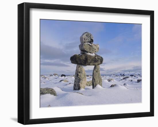 Inukshuk Marker at Aupalaqtuq Point, Cape Dorset, Baffin Island, Canadian Arctic, Canada-Alison Wright-Framed Photographic Print