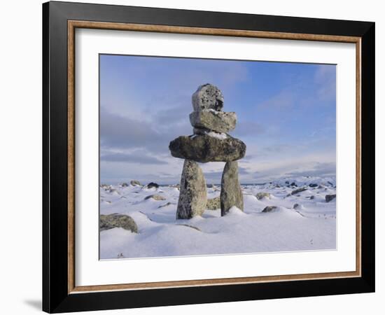 Inukshuk Marker at Aupalaqtuq Point, Cape Dorset, Baffin Island, Canadian Arctic, Canada-Alison Wright-Framed Photographic Print