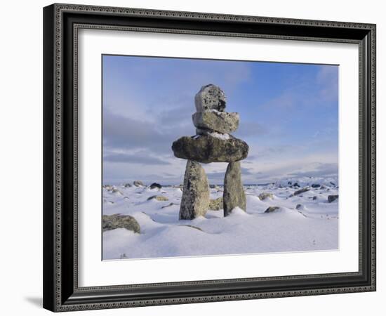 Inukshuk Marker at Aupalaqtuq Point, Cape Dorset, Baffin Island, Canadian Arctic, Canada-Alison Wright-Framed Photographic Print