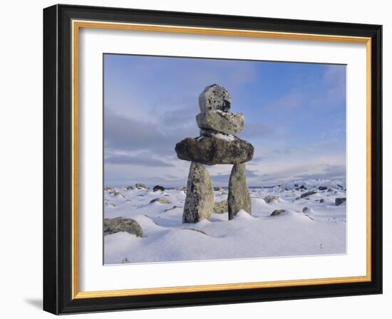 Inukshuk Marker at Aupalaqtuq Point, Cape Dorset, Baffin Island, Canadian Arctic, Canada-Alison Wright-Framed Photographic Print