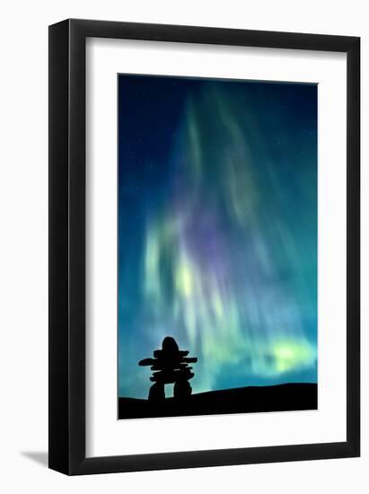 Inukshuk & Northern Lights-null-Framed Art Print