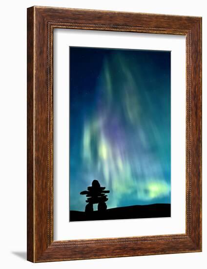 Inukshuk & Northern Lights-null-Framed Art Print