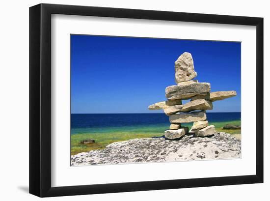 Inukshuk On Georgian Bay Shore-null-Framed Art Print