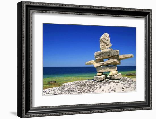 Inukshuk On Georgian Bay Shore-null-Framed Art Print