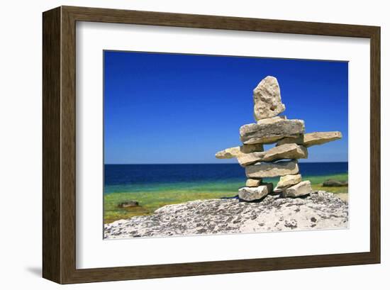 Inukshuk On Georgian Bay Shore-null-Framed Art Print