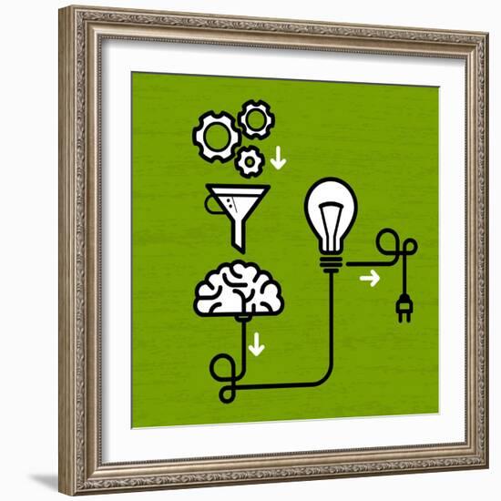 Invention Mechanism with Light Bulb Brain and Electric Plug-AnnSunnyDay-Framed Art Print