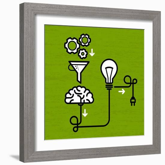 Invention Mechanism with Light Bulb Brain and Electric Plug-AnnSunnyDay-Framed Art Print