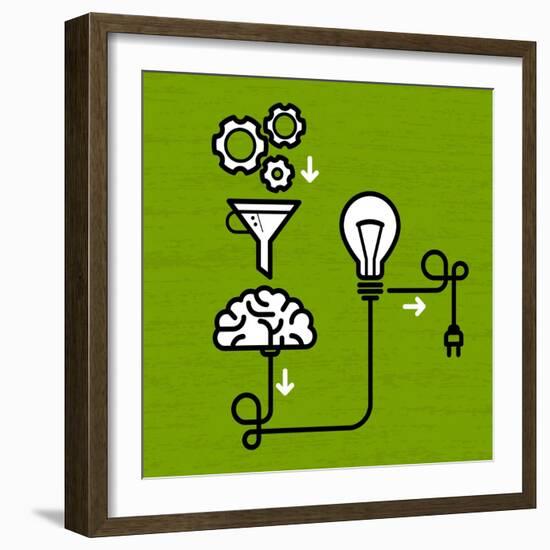 Invention Mechanism with Light Bulb Brain and Electric Plug-AnnSunnyDay-Framed Art Print