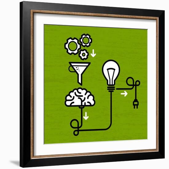 Invention Mechanism with Light Bulb Brain and Electric Plug-AnnSunnyDay-Framed Art Print