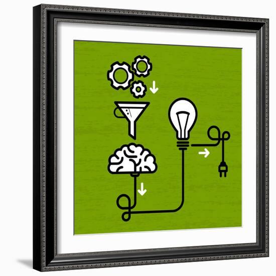 Invention Mechanism with Light Bulb Brain and Electric Plug-AnnSunnyDay-Framed Art Print