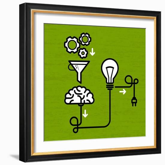 Invention Mechanism with Light Bulb Brain and Electric Plug-AnnSunnyDay-Framed Art Print