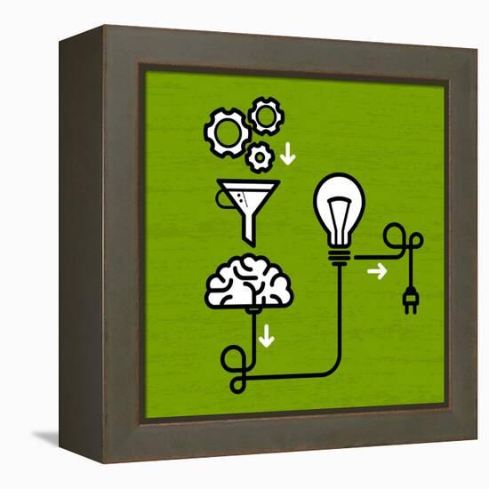 Invention Mechanism with Light Bulb Brain and Electric Plug-AnnSunnyDay-Framed Stretched Canvas