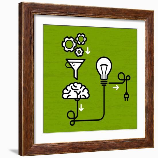 Invention Mechanism with Light Bulb Brain and Electric Plug-AnnSunnyDay-Framed Premium Giclee Print