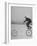 Inventor Maurice Steinlauf Riding Eccentric Bike with Roving Front Wheel-Wallace Kirkland-Framed Photographic Print
