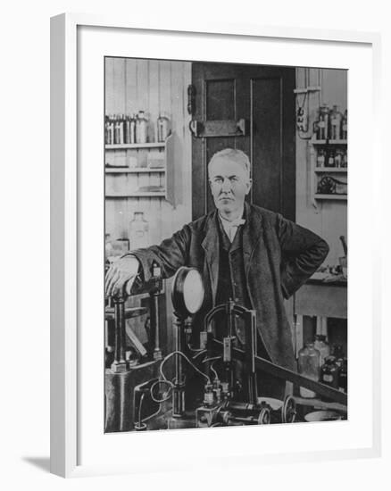 Inventor Thomas Edison in His Laboratory-null-Framed Premium Photographic Print