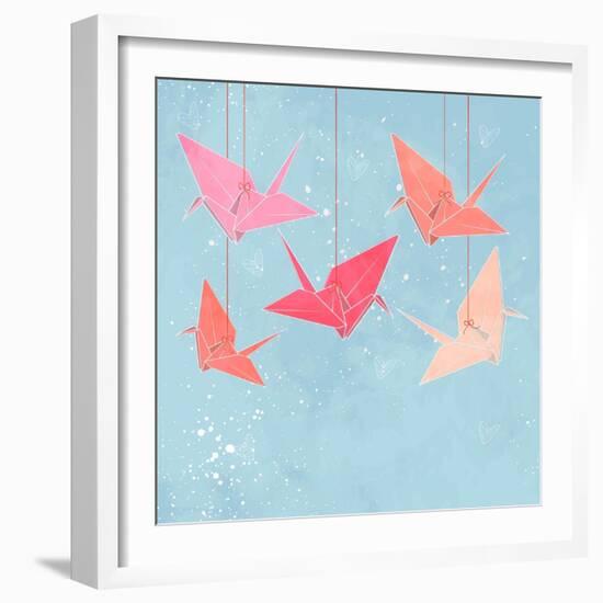 Invitation or Greeting Card Template with Origami Birds. Vector Illustration.-Maria Sem-Framed Art Print