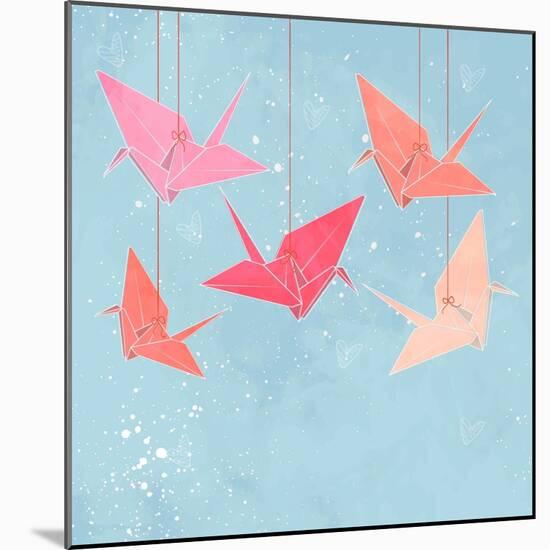 Invitation or Greeting Card Template with Origami Birds. Vector Illustration.-Maria Sem-Mounted Art Print