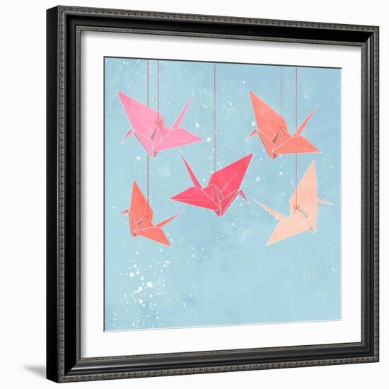 Invitation or Greeting Card Template with Origami Birds. Vector Illustration.-Maria Sem-Framed Art Print