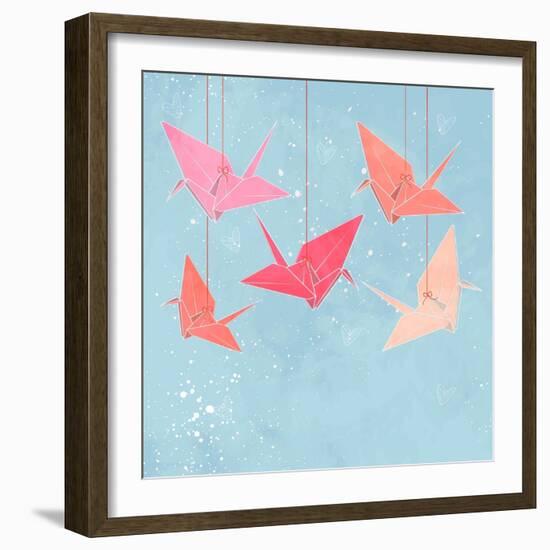 Invitation or Greeting Card Template with Origami Birds. Vector Illustration.-Maria Sem-Framed Premium Giclee Print