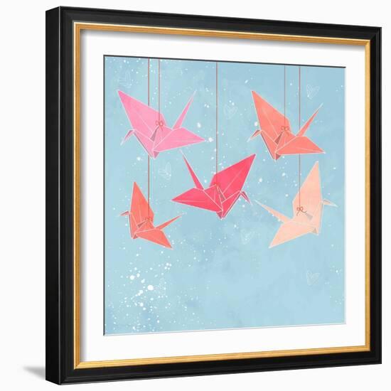 Invitation or Greeting Card Template with Origami Birds. Vector Illustration.-Maria Sem-Framed Premium Giclee Print