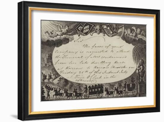 Invitation Requesting Attendance at the Funeral of Mrs Underwood-null-Framed Giclee Print