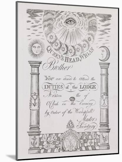 Invitation to Attend a Masonic Lodge Meeting in Wigan-null-Mounted Giclee Print